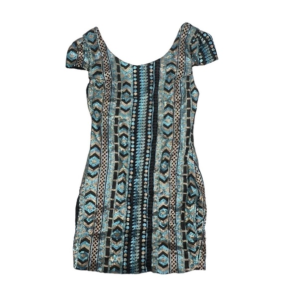 XTaren Blue Green Sequin Short Sleeve Mini Dress Size Small Women’s - Picture 1 of 5